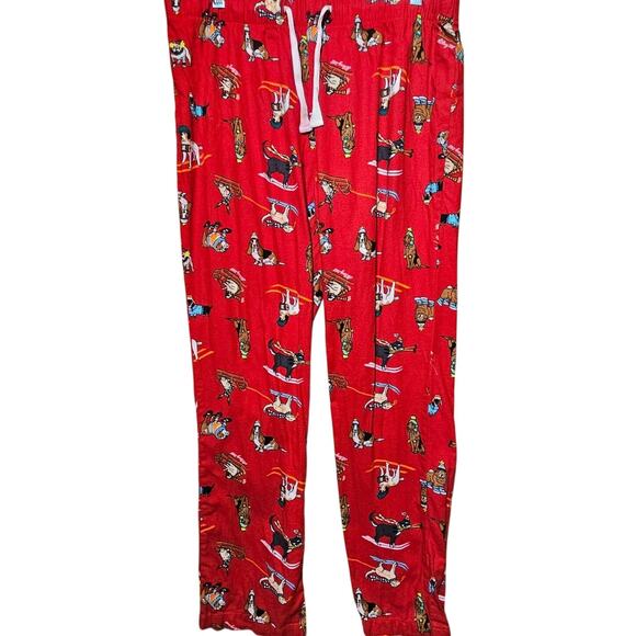 Red Flannel Cotton Lounge Pants with Dog Print Size Medium - Picture 1 of 4